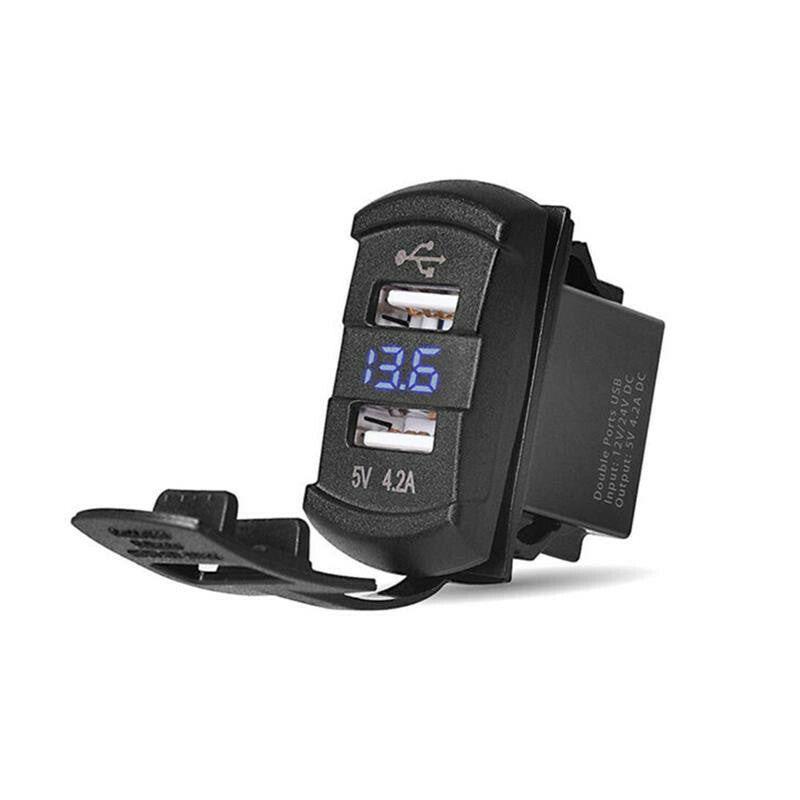 Blue LED DC12V Dual USB Ports Car Charger Socket Voltmeter 4.2A Power Adapter