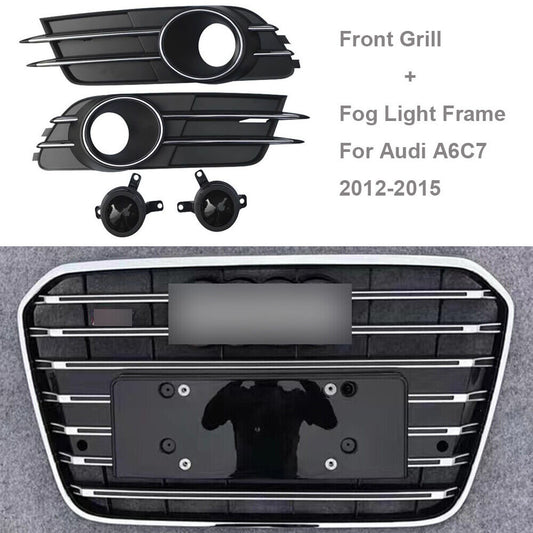 Front Grille Bumper Grill+Fog Light Lamp Frame W/ACC Fit for Audi A6C7 2012-2015