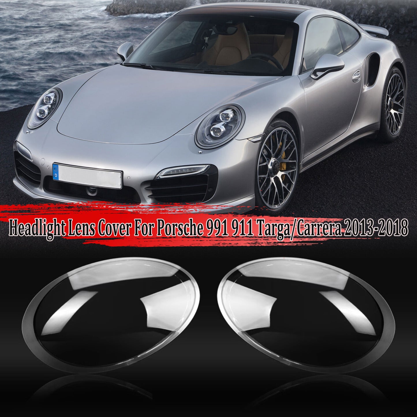 Front Headlight Headlamp Lens Cover for Porsche 991 911 Targa Carrera 13-18 L+R