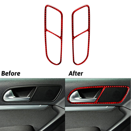 2X Red Carbon Fiber Rear Door Handle Frame Trim for Volkswagen for Tiguan 2013-2017