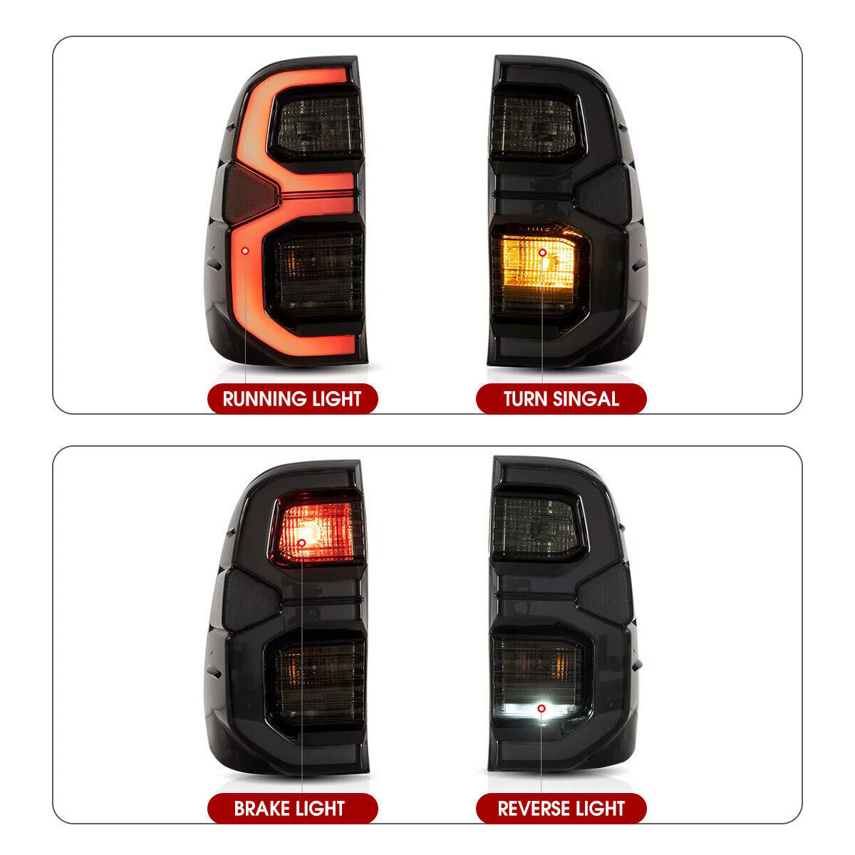 1Pair LED Rear Tail Light with Turn Signal Assy for Toyota Hilux Revo 2015-2022