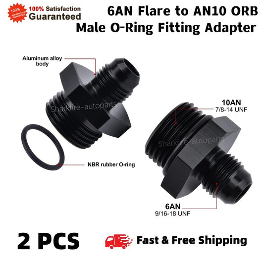 6AN male flash to 10AN ORB O-ring Boss fuel pump rail adapter accessory black