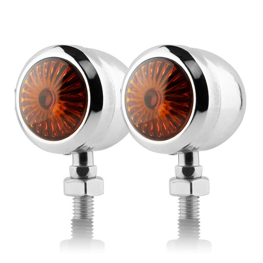 Motorcycle Turn Signal Lamp Amber Blinker Light Chrome 12V For Cafe Racer Bobber