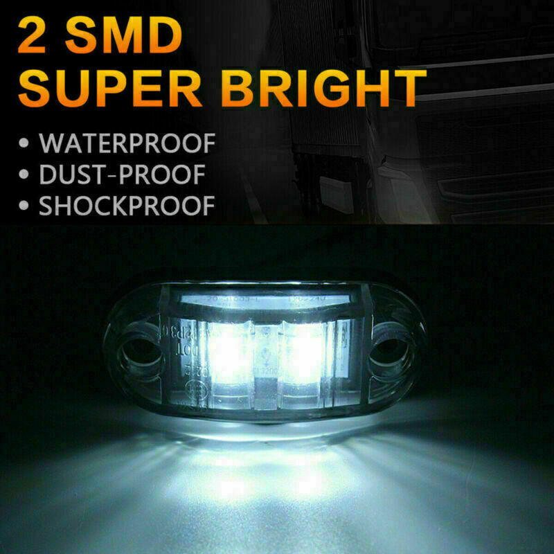 10X White 2-LED Oval Side Marker Lights Truck Trailer Clearance Light Waterproof