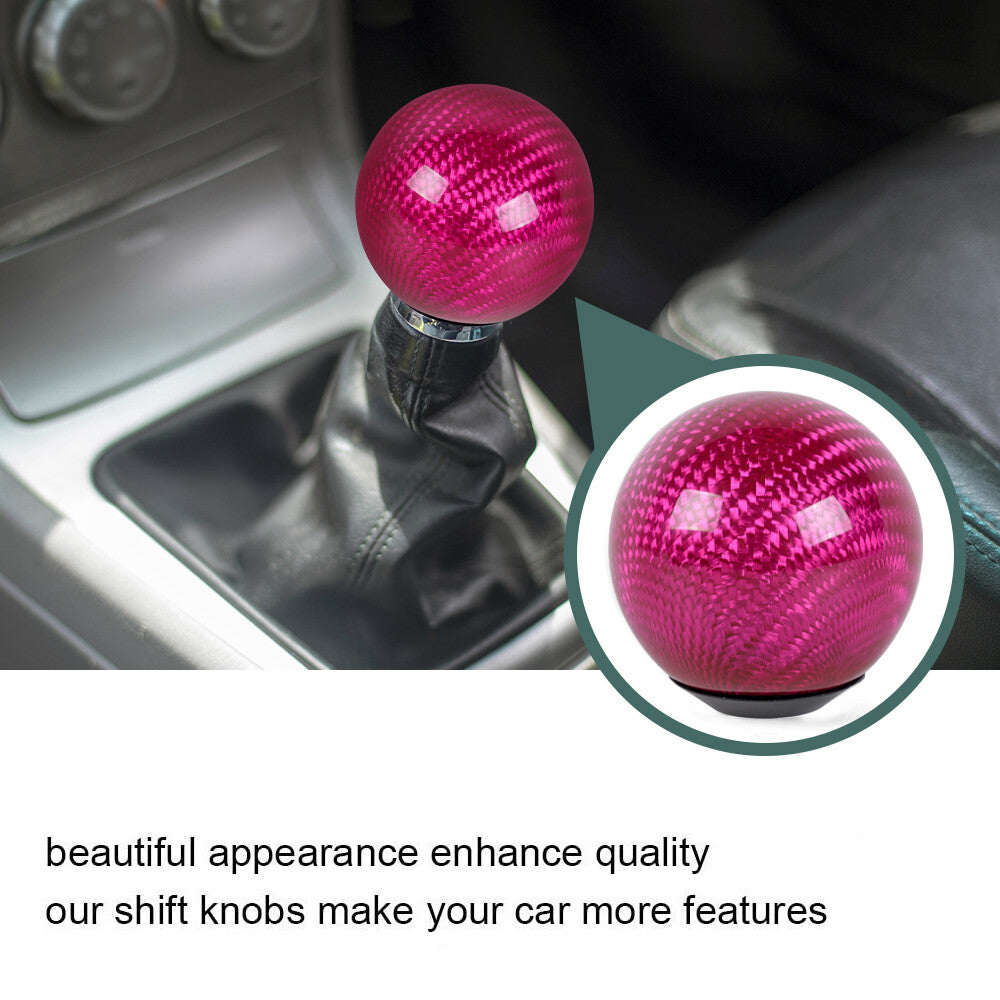 Universal Carbon Fiber Manual Gear Shift Silver Round Ball Shift Knob w/Adapters