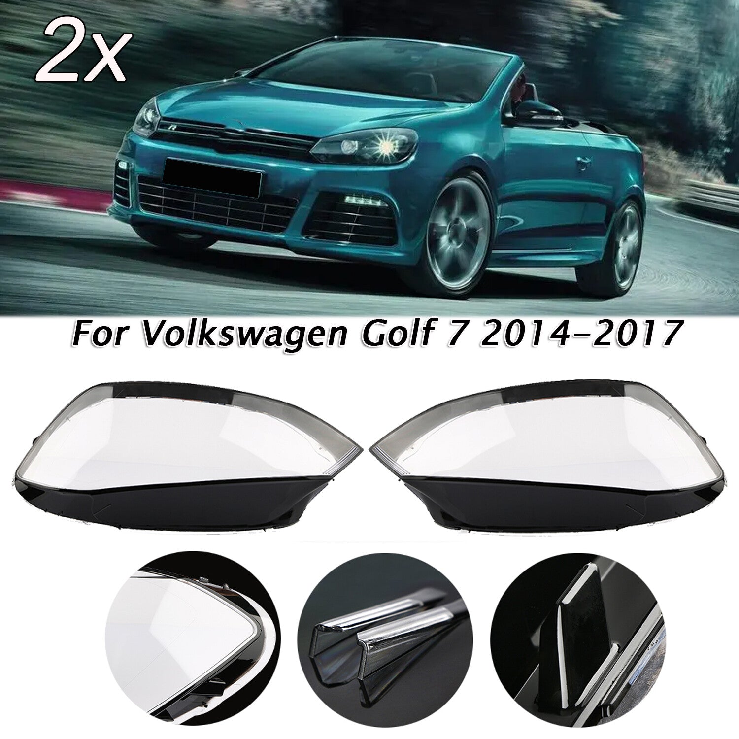 Pair Front Headlight Lens Cover Lampshade Clear for VW for Golf 7 2014-2017 L+R