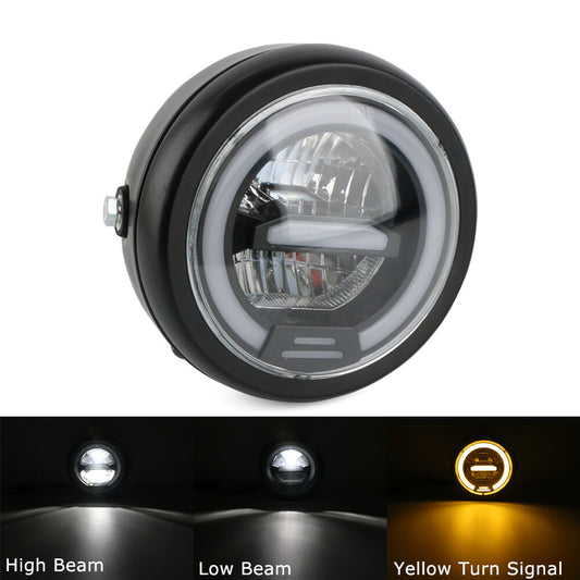 6.5-inch motorcycle headlight with amber high and low beam turn signals for Cafe Racer bikes
