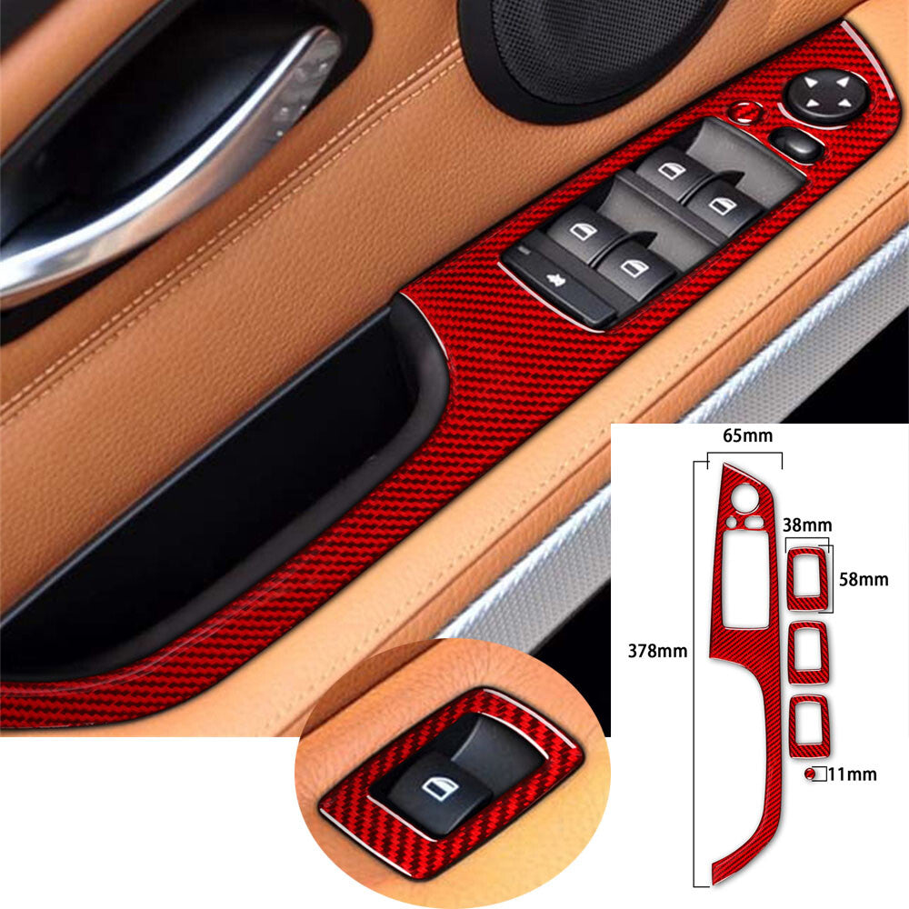 Red Carbon Fiber Window Lift Switch Panel Cover for BMW 3 Series E90 E92 2005-12