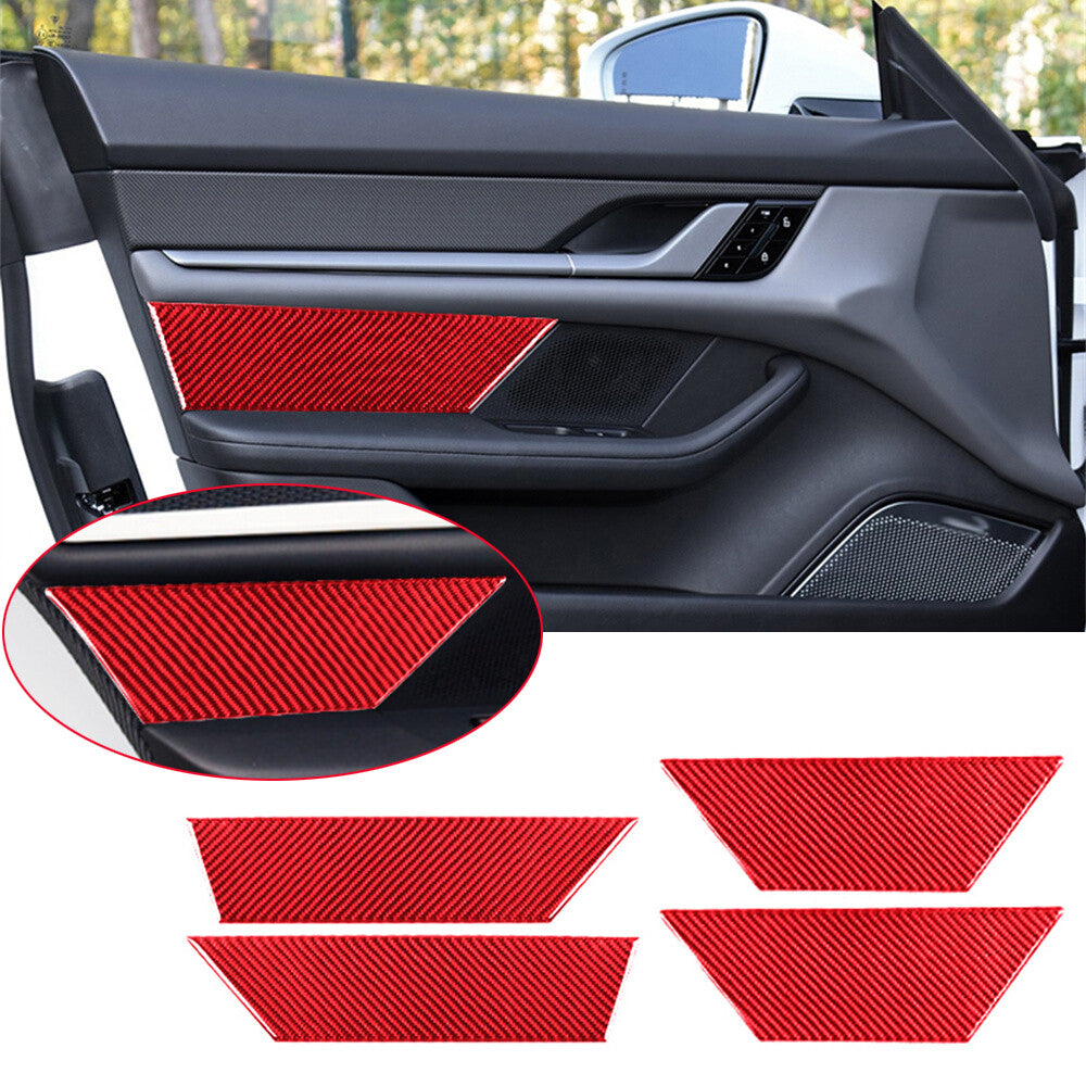 Red Carbon Fiber Inner Door Speaker Side Panel Trim for Porsche Taycan 2019-2022
