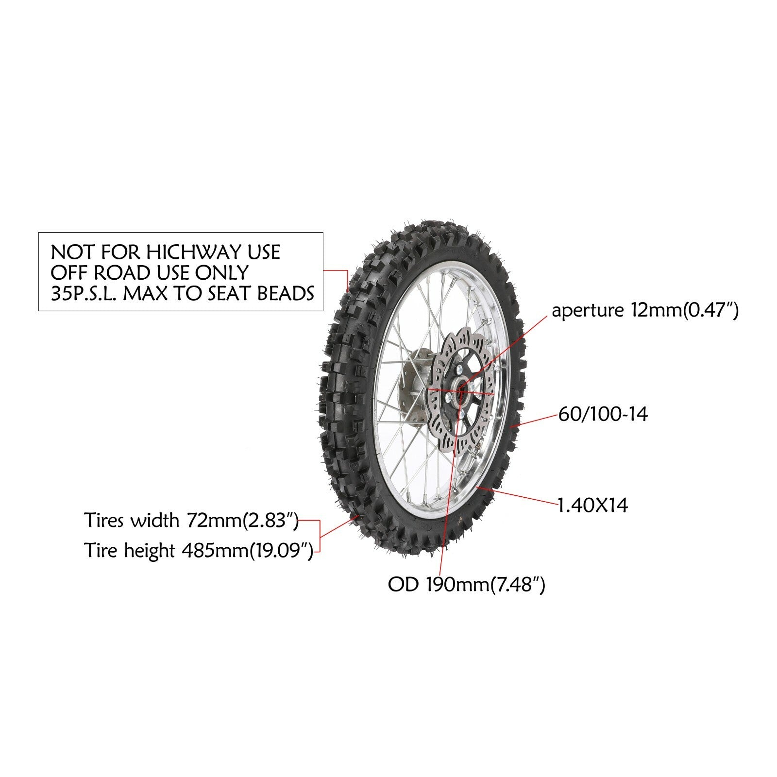 12mm 14-inch wheels, 60/100-14 tires, rim assembly, 2.50-14 grooved tires, SSR 110cc 125cc PW80