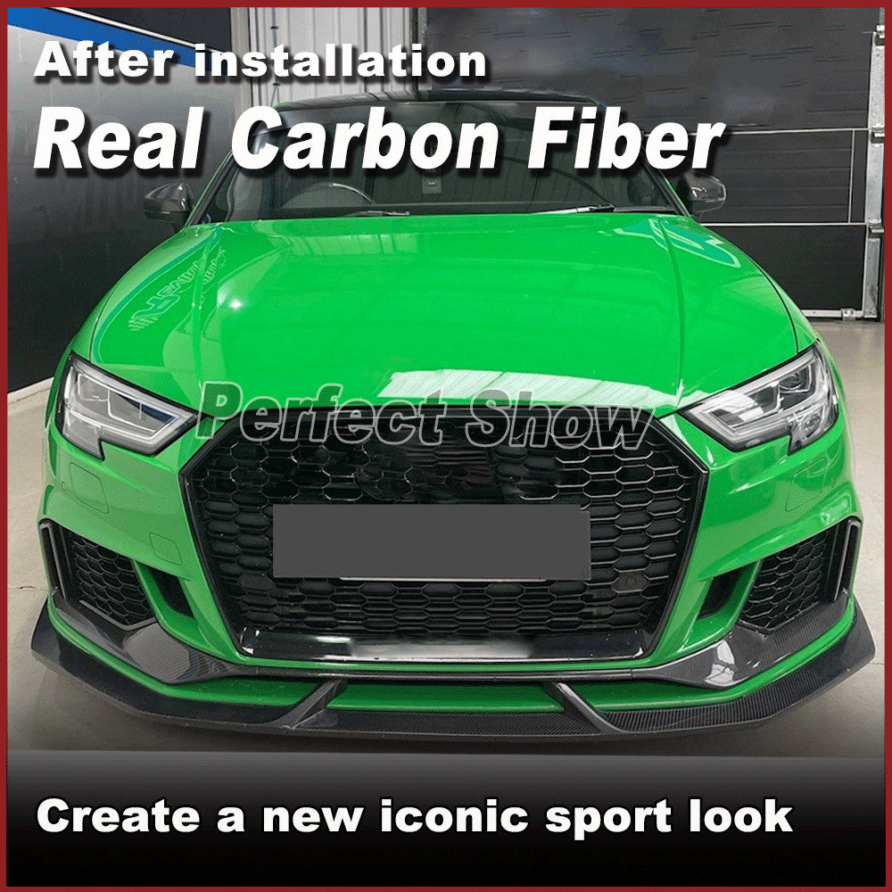 Fit for Audi RS3 8V Sedan 2017-2020 REAL CARBON FIBER Front Bumper Lip Spoiler
