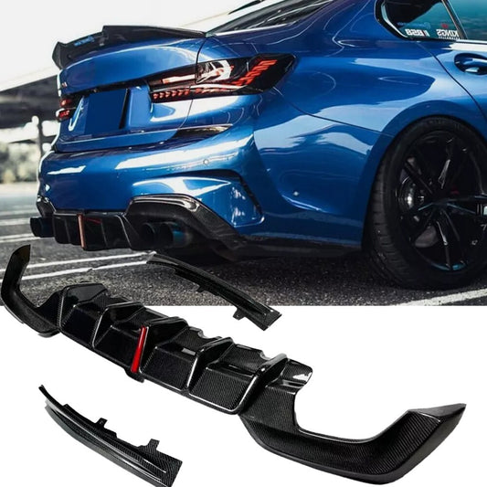CARBON FIBER LED REAR DIFFUSER+SIDE EXTENSION FOR 19-22 for BMW G20 3 SERIES K STYLE