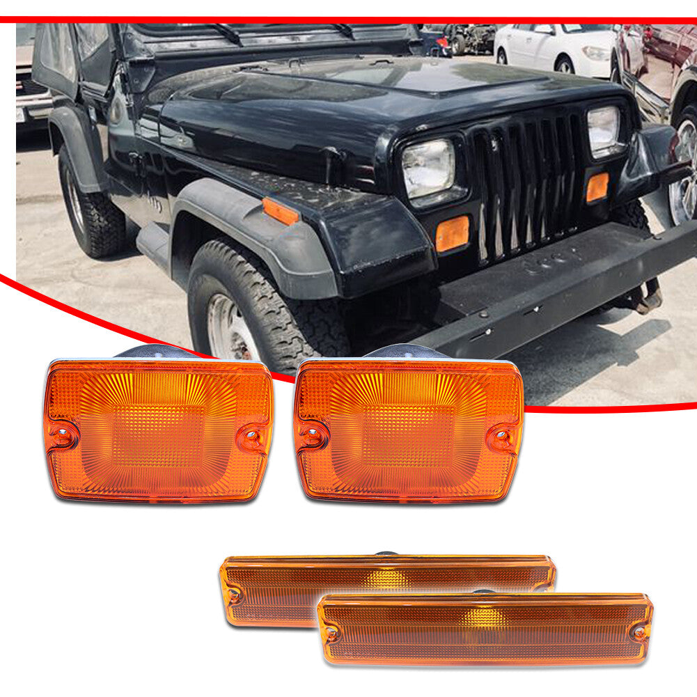 Amber bumper signal fender side marker light kit for 1987-1995 for Jeep for Wrangler YJ.