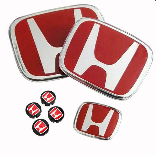 One set of red H badges and front and rear steering wheel badges suitable for 2006-2015 Civics.