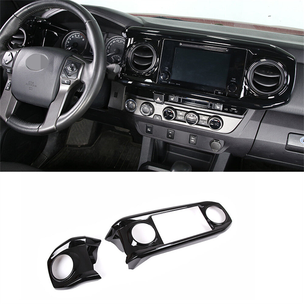 Gloss Black ABS Central Control Dashboard Panel Cover For T@yota T@coma 2016-22