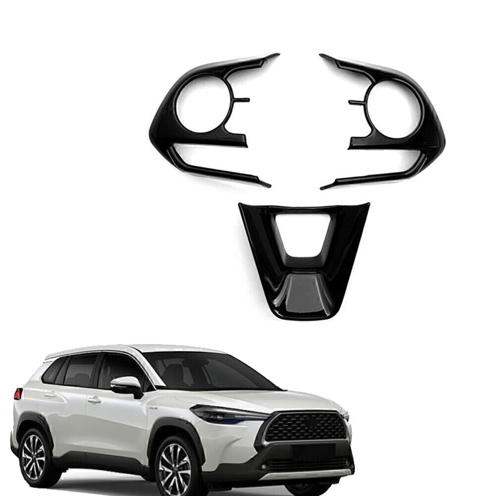 3pcs Fit 2019-2024 for Toyota for Corolla Steering Wheel Button Cover Trim Glossy Black