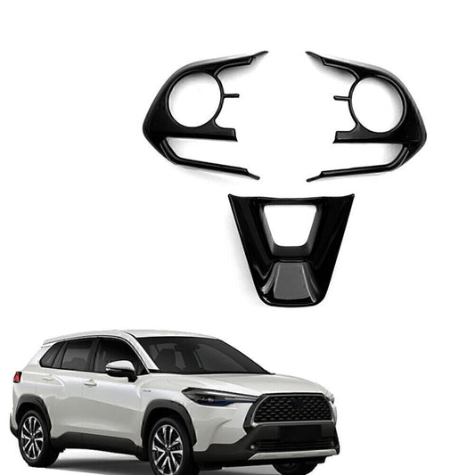 3pcs Fit 2019-2024 for Toyota for Corolla Steering Wheel Button Cover Trim Glossy Black