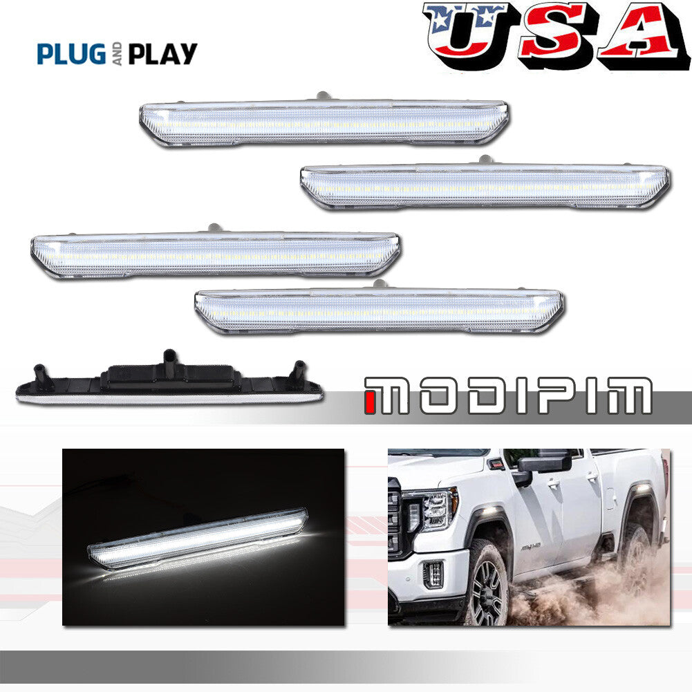 4-Pack Clear F/R White LED Side Marker Lights for 2020-2024 for GMC for Sierra 2500 3500HD