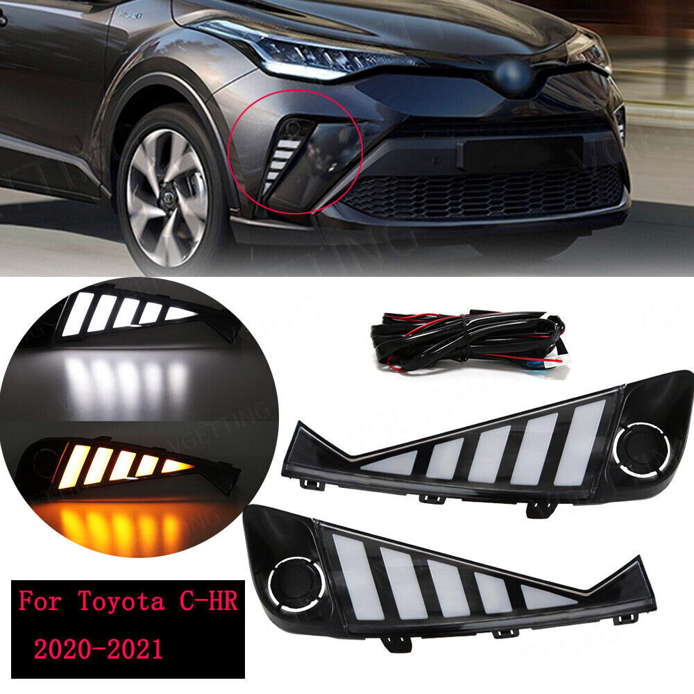 LED DRL Daytime Running Fog Lights w/Turn Signal for Toyota 2020-2021 C-HR CHR