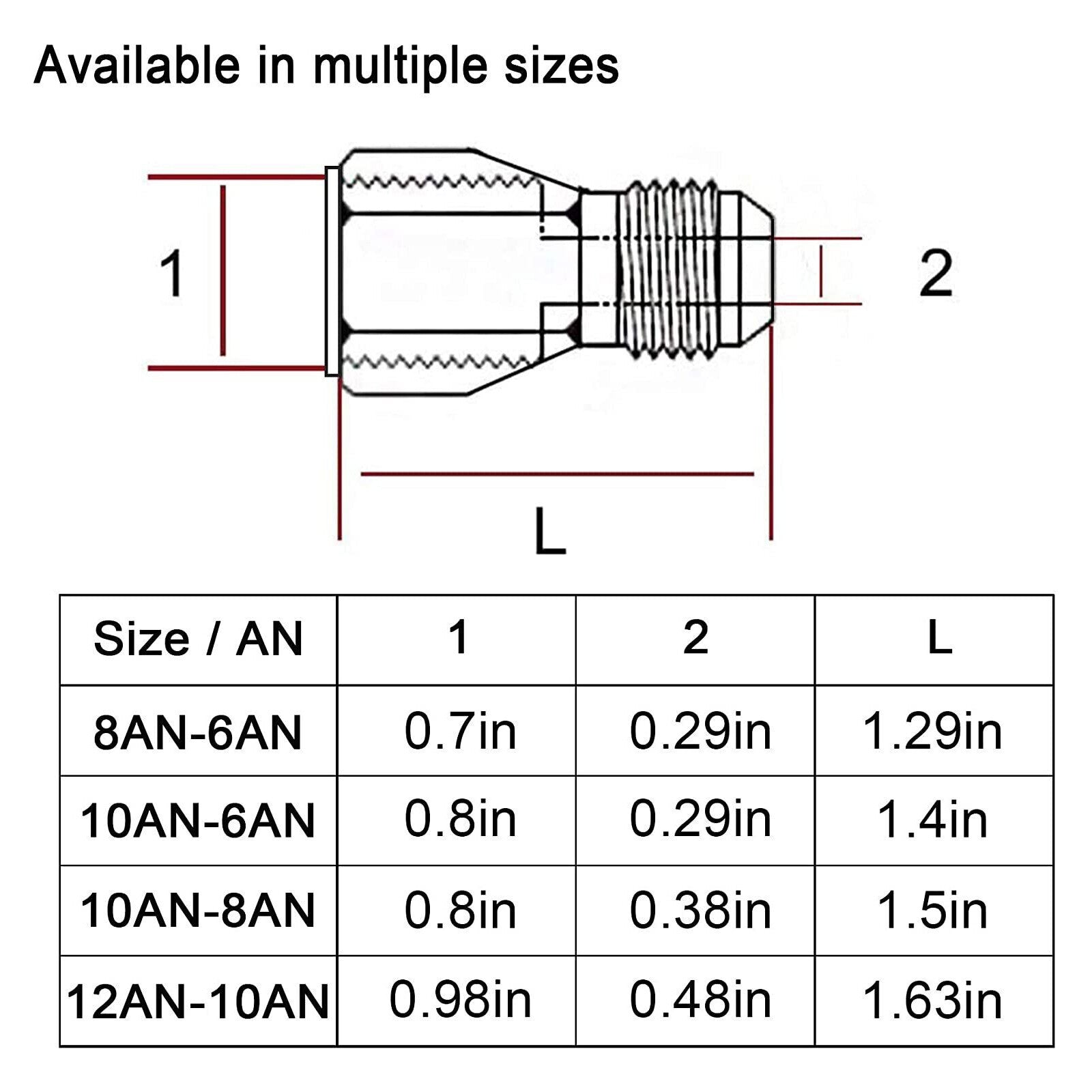 2Pcs 8AN Female to 6AN Male Flare Reducer Fitting Fuel Cell Bulkhead Adapter