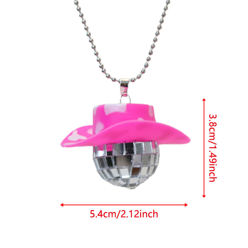 Cowboy Hat Disco Ball Car Ornamen Rearview Mirror Hanging Acessory Cow Pink