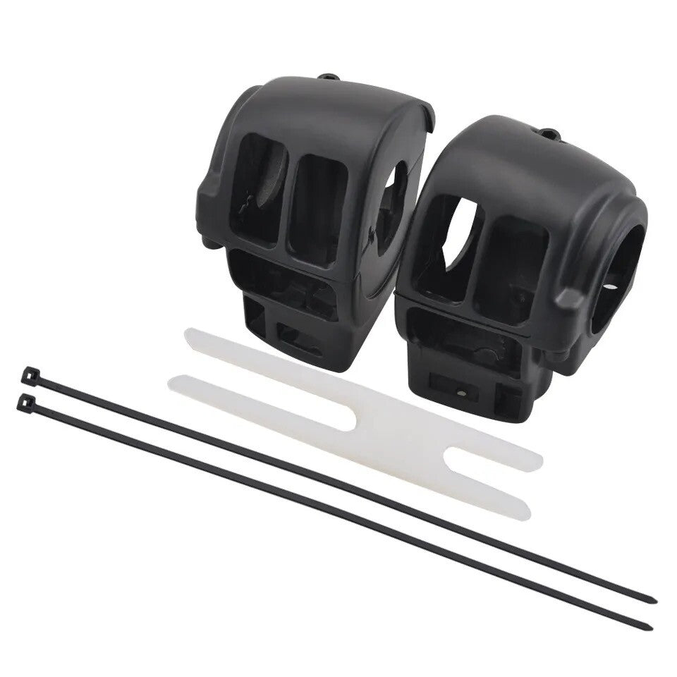 Black Switch Housing Cover +Chrome 10Pcs Buttons Caps for Harley Touring 96-13