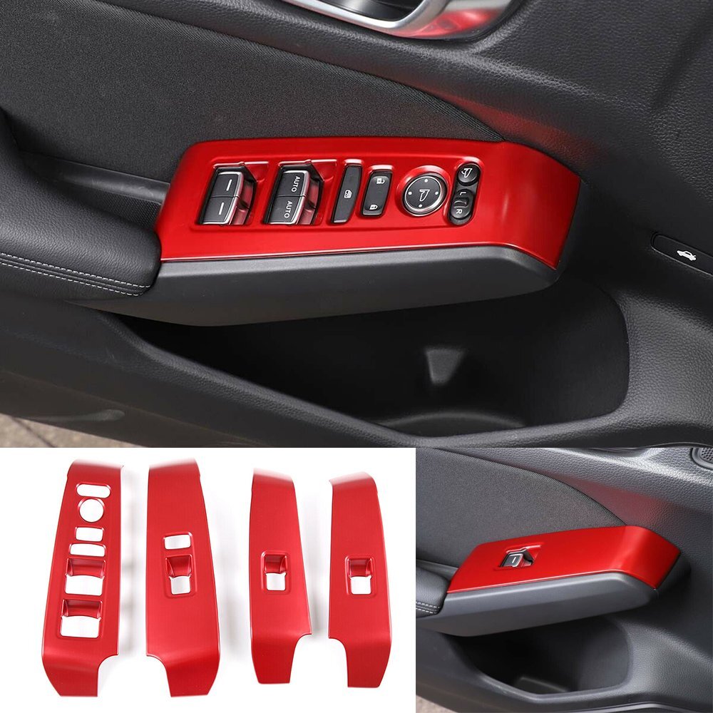 Red ABS Window Lift Switch Button Panel Cover Fit for Honda for Civic 11th 2022 2023