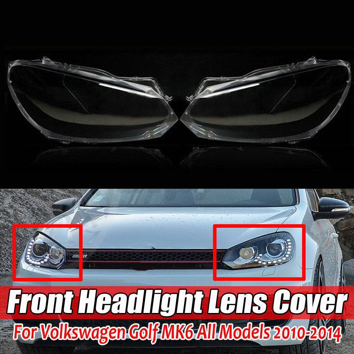 Pair Headlight Lens Clear Lenses Cover Plastic for VW for Golf 6 MK6 2010-2014