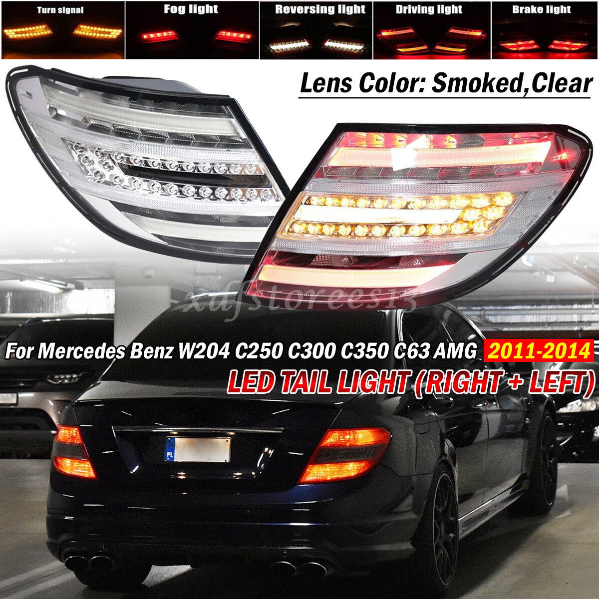 Smoke Lens LED Brake Tail Light For 2011-2014 for Mercedes for Benz W204 C250 C300 C350
