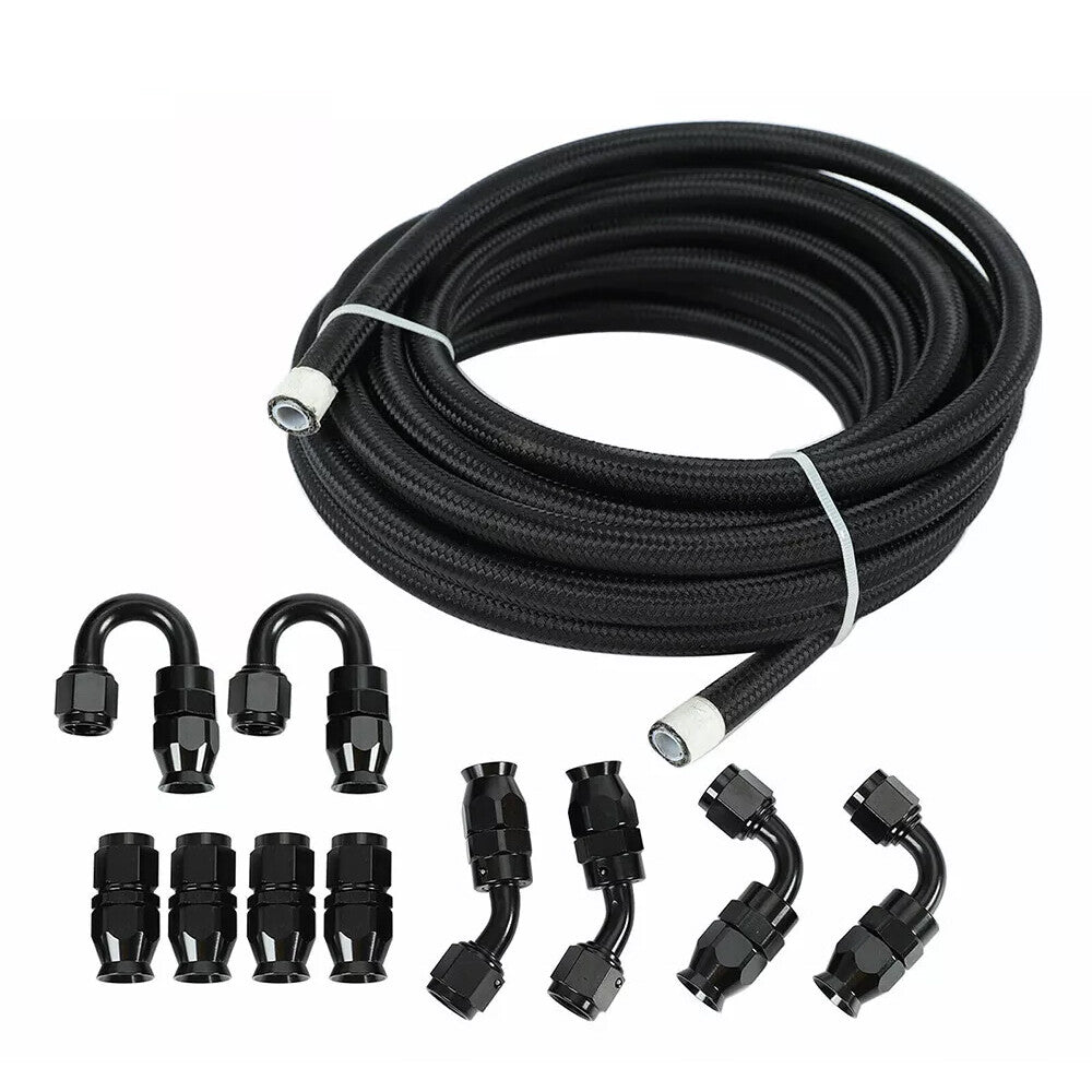 Black Nylon Braided E85 PTFE Fuel Line 20ft 8AN- AN8 10 Fittings Hose kit E85