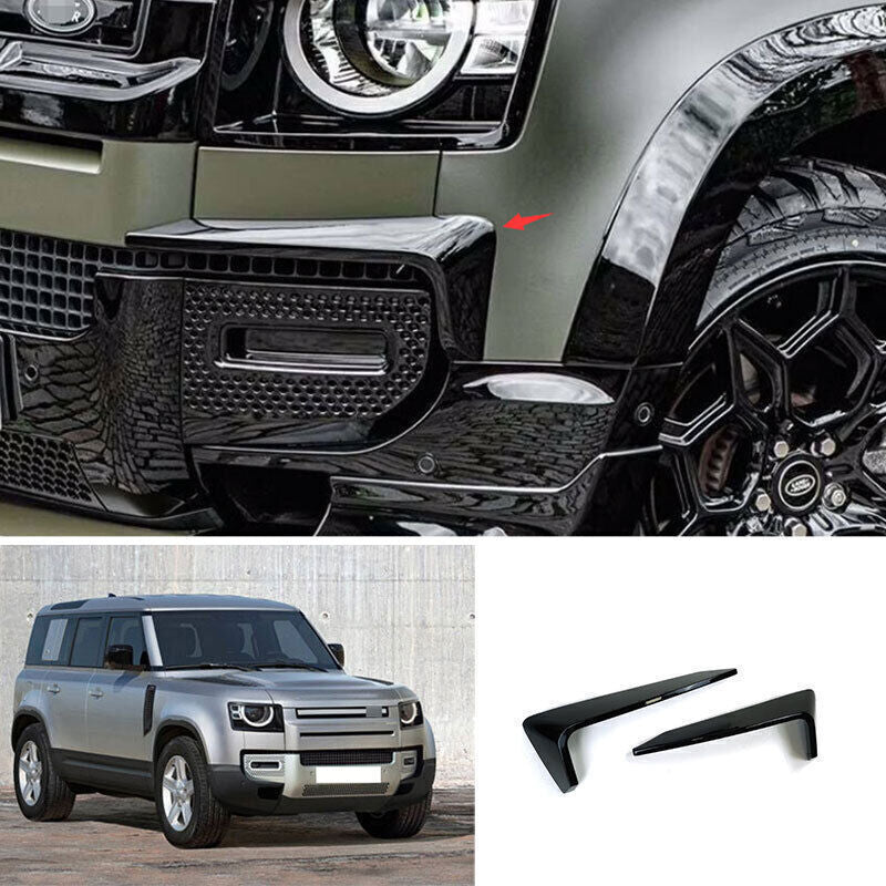 2X for Land Rover for Defender 20-25 Glossy Black Front Bumper Lip Splitter Fin Trim
