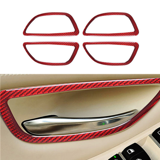 Red Carbon Fiber Door Handles Frame Cover Trim for BMW F10 5 Series 2011-2017