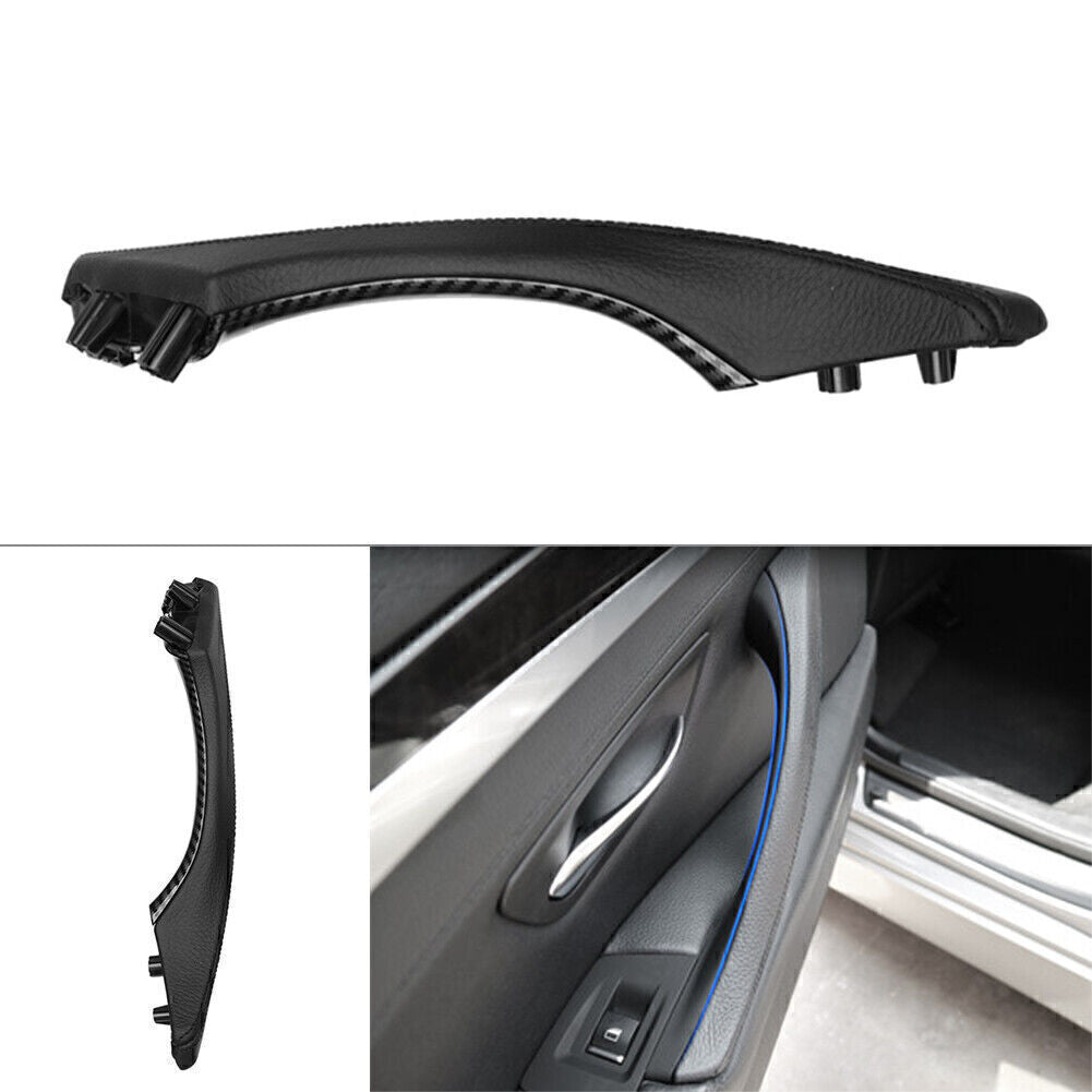 1x Left Side Leather Door Trim Pull Handle Fit for BMW 5 series F10 F11 Carbon Fiber