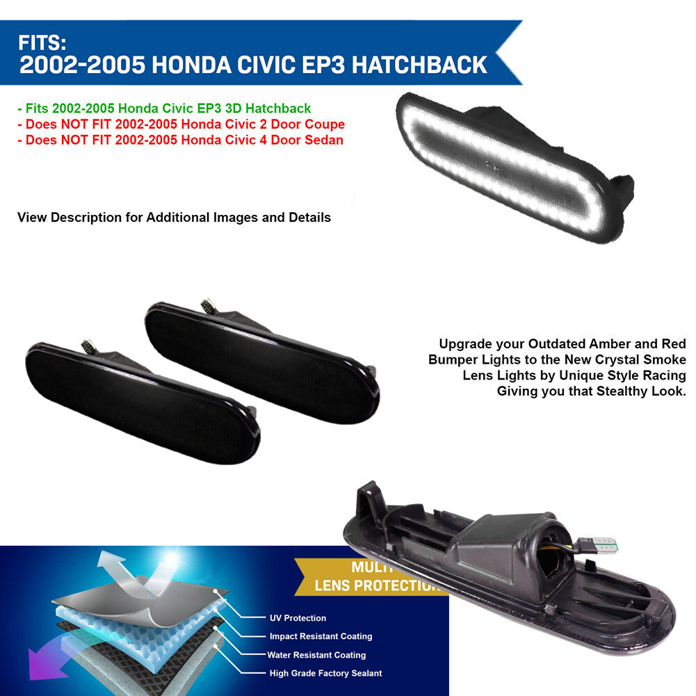 Two smoke LED front/rear side marker lights for 02-05 for Honda for Civic Si EP3