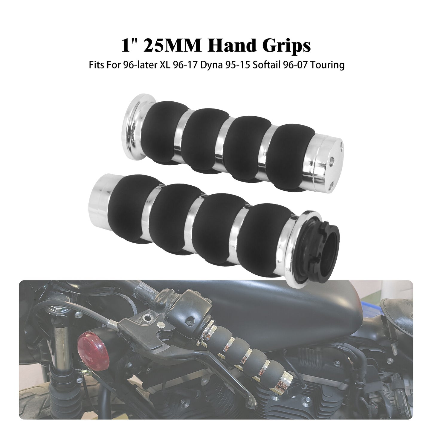 Chrome 1 Non-Slip Rubber Handlebar Hand Grips for Harley for Honda for Yamaha for Kawasaki