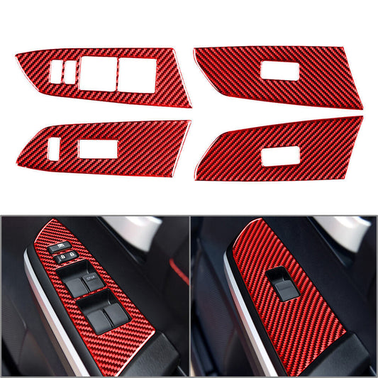 Door Window Lift Switch Cover Trim for Toyota Tundra 14-21 RHD Carbon Fiber Red