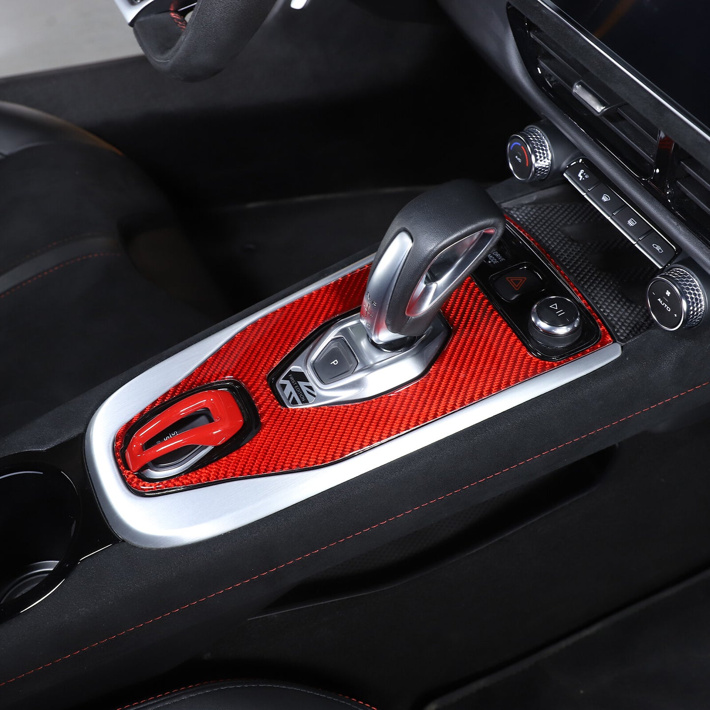 Red carbon fiber center gear derailleur panel cover sticker for Lotus EMIRA 2022-23