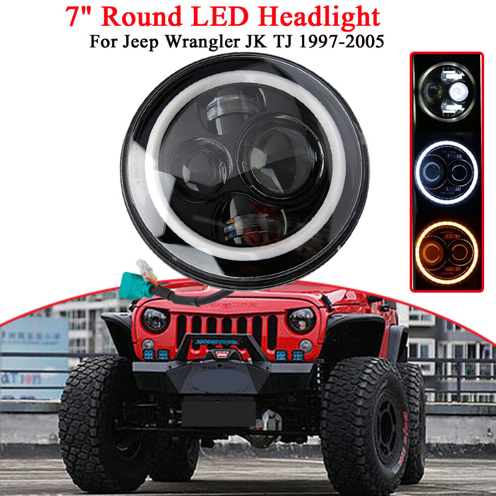 7-inch round LED headlight ring DRL lights suitable for Jeep for Wrangler JK TJ 97-2005