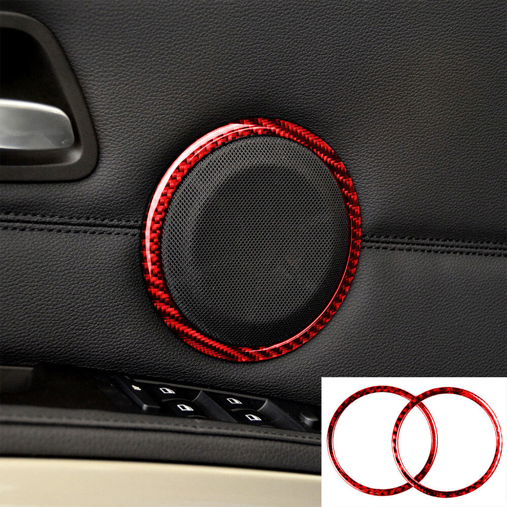 2¡ÁRed Carbon Fiber Door Speaker Ring Trim for BMW 3 Series E90 E92 E93 2005-2012