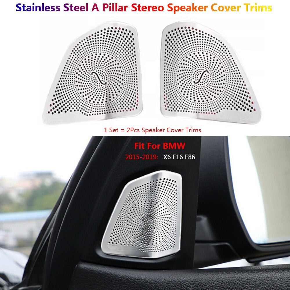 2x Stainless for BMW X6 F16 Car Interior Dashboard A Pillar Speaker Stereo Cover