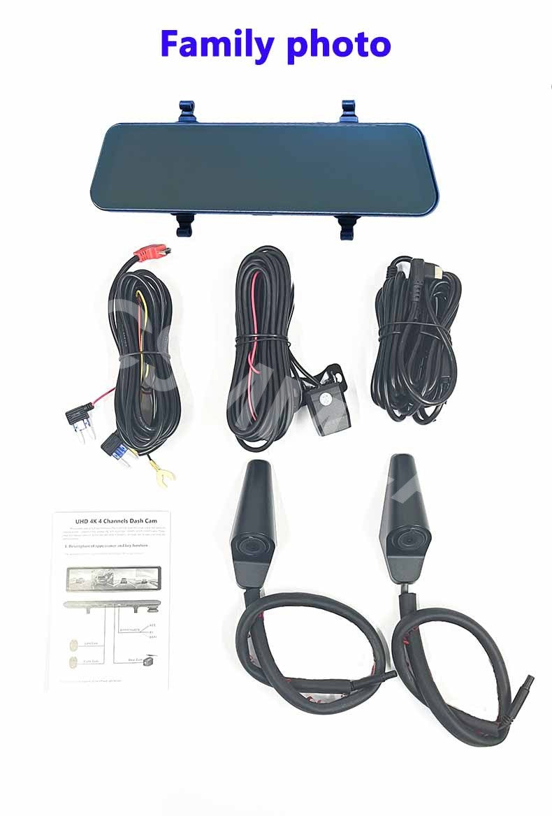 12in Car Rearview Mirror Video Recorder 4 Channel Dash Cam G-Sensor Night Vision