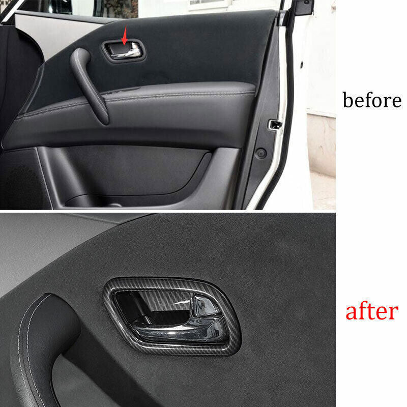 Inner Door Handle Bowl Cover Trim Fit for Nissan Armada Y62 2017-20 Carbon Fiber