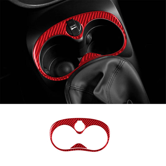 Red Carbon Fiber Interior Floor Console Cup Holder Cover Trim for Fiat 500L