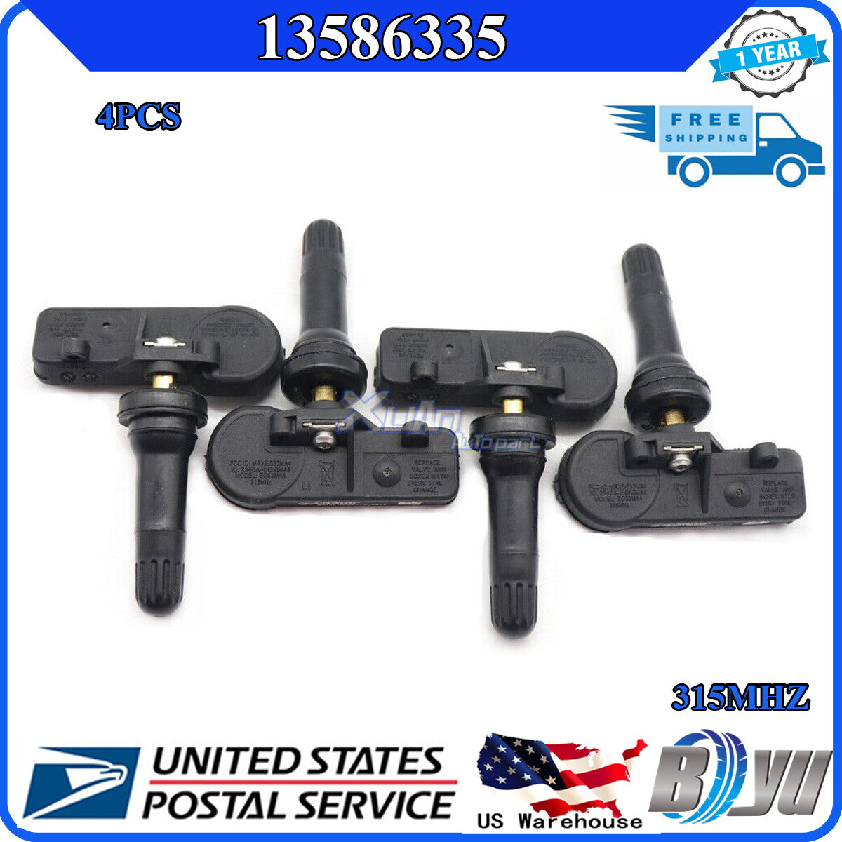 New 13586335 for GM for Chevy for GMC Pack of 4pcs TPMS Tire Pressure Monitoring Sensors