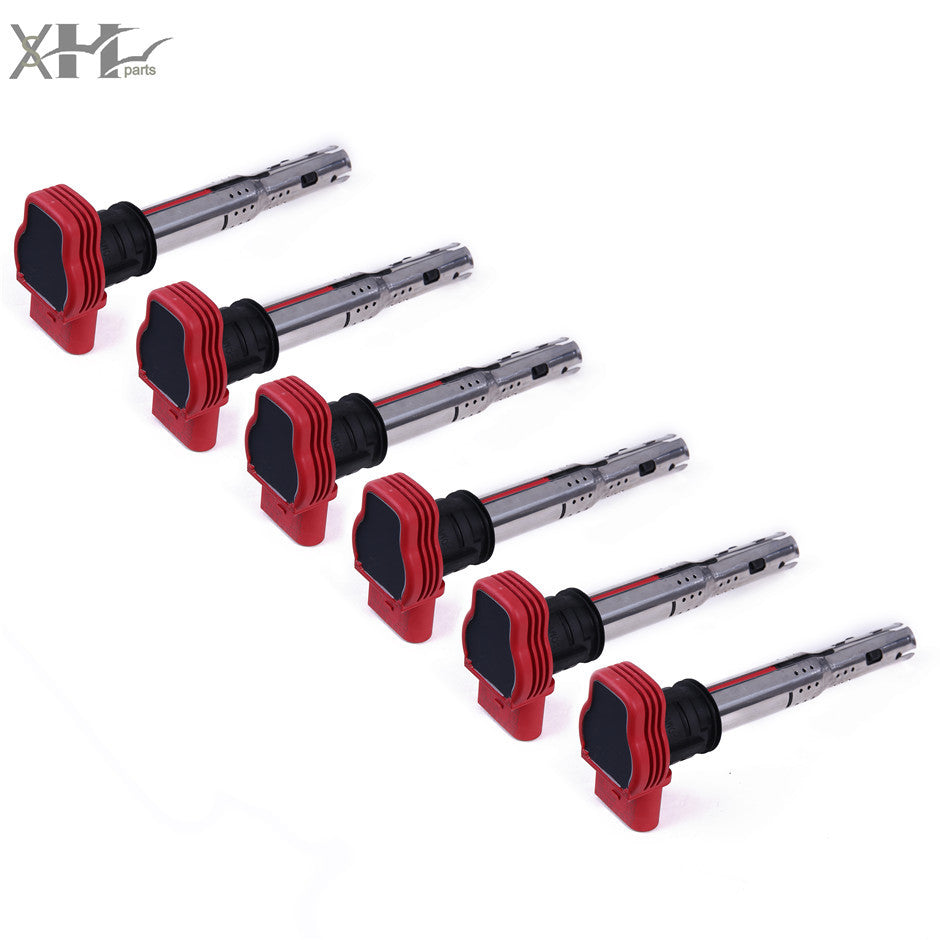 6Pcs Red Ignition Coils for Audi for A4 for A5 for A6 for A8 Q5 for VW Touareg 06-13 06E 905 115E