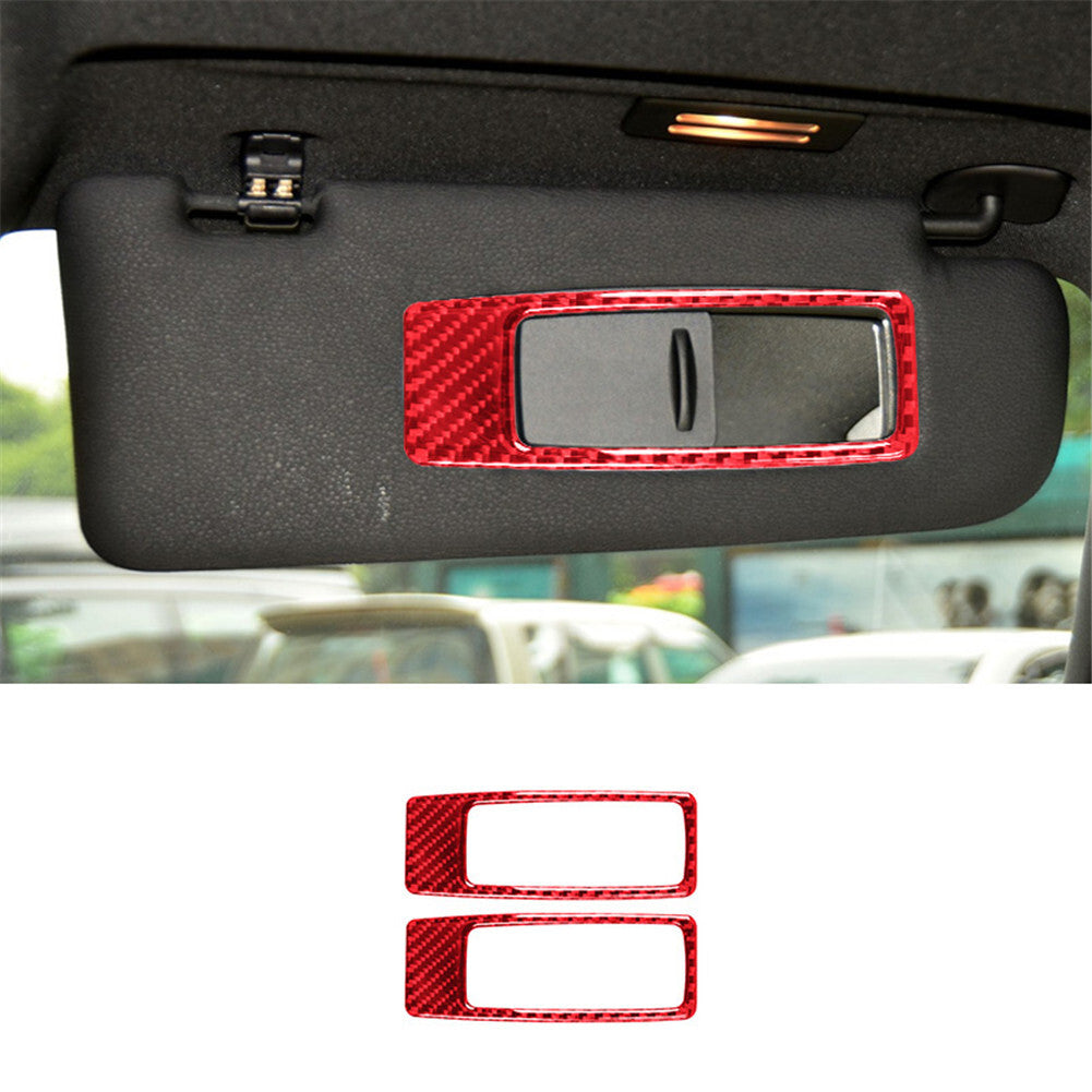 Red Carbon Fiber Sun Visor Mirror Frame Cover Trim for BMW X5 E70 X6 E71 2008-13