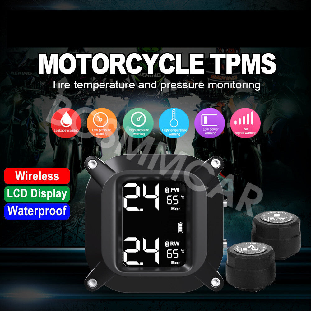 Motorcycle TPMS LCD Wireless Tyre Temperature Tire Pressure Monitor Alarm System