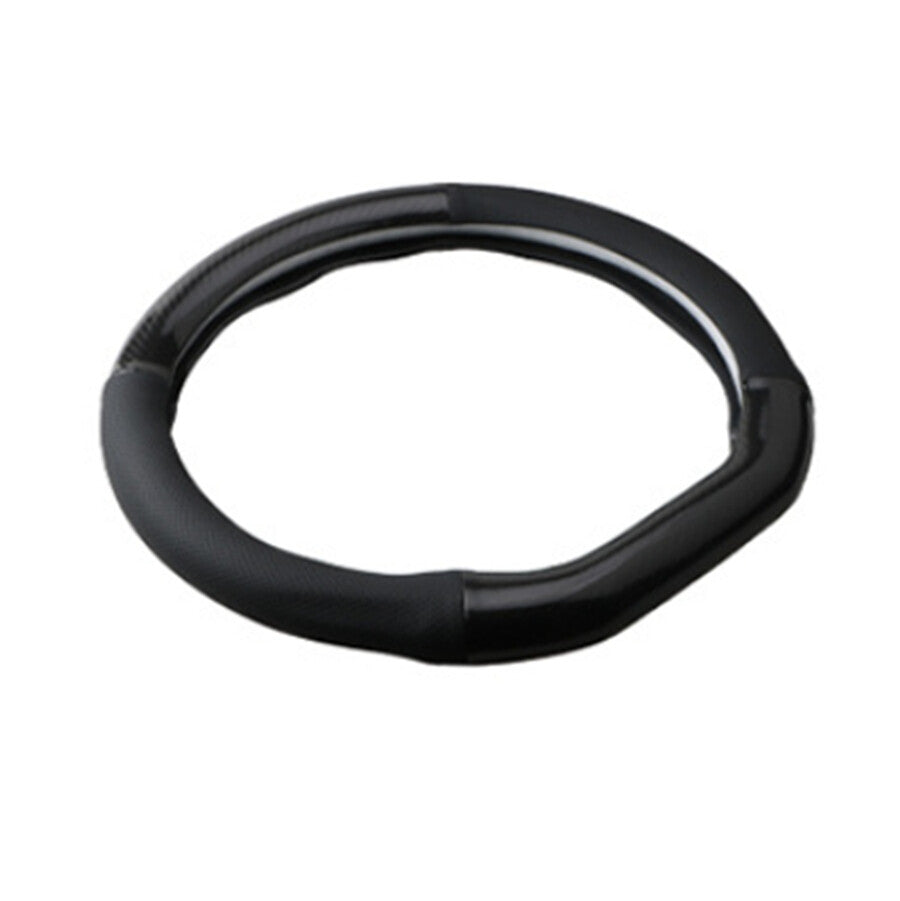 15Inch D Shape Black Leather Carbon Fiber Car Steering Wheel Protector Cover US