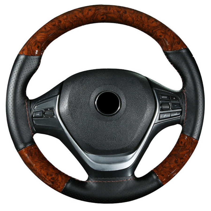 Car Steering Wheel Cover Non-slip Booster Protection Accessories Wood Leather