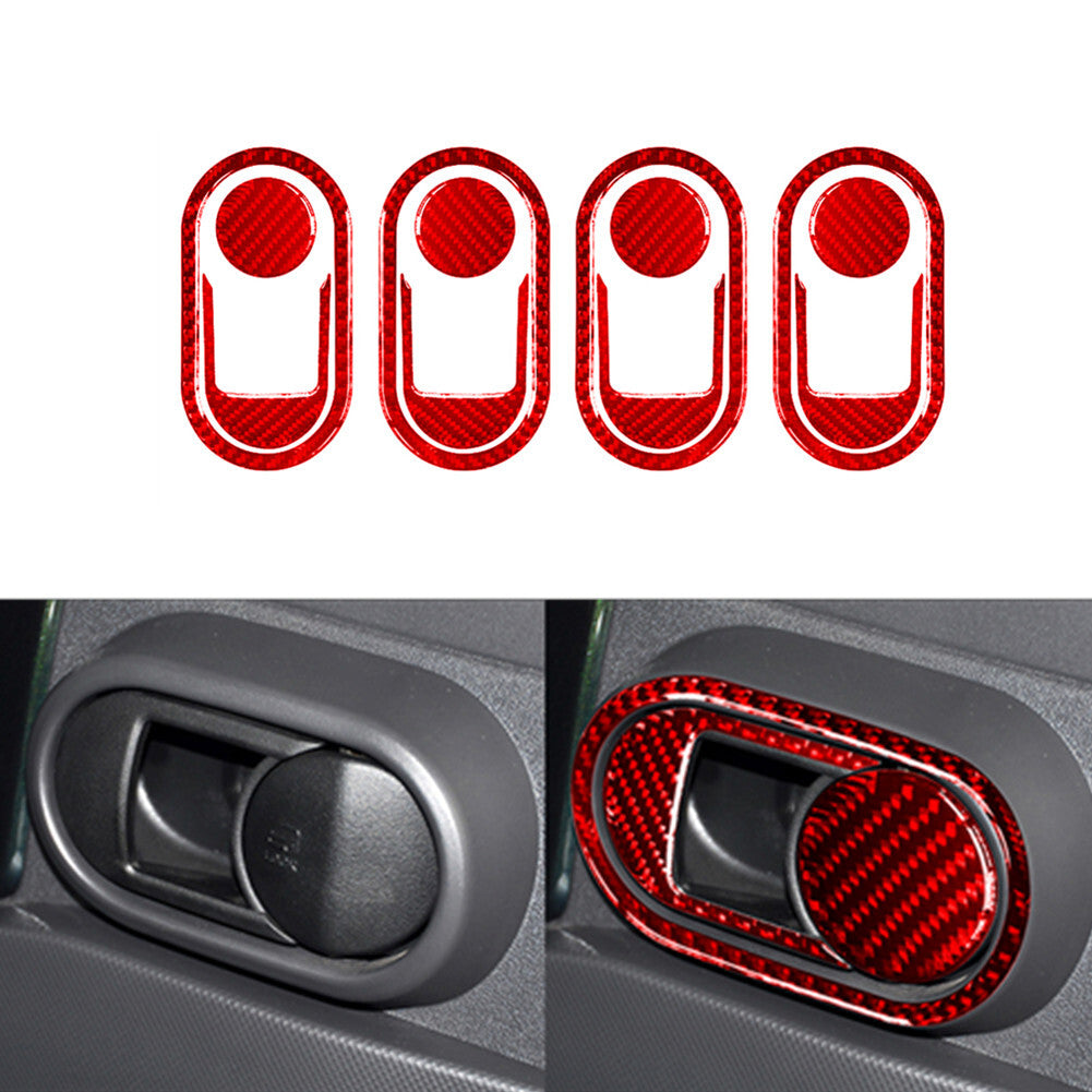 12Pcs Red Carbon Fiber Door Handle Frame Cover Trim for Jeep for Wrangler 2007-2010